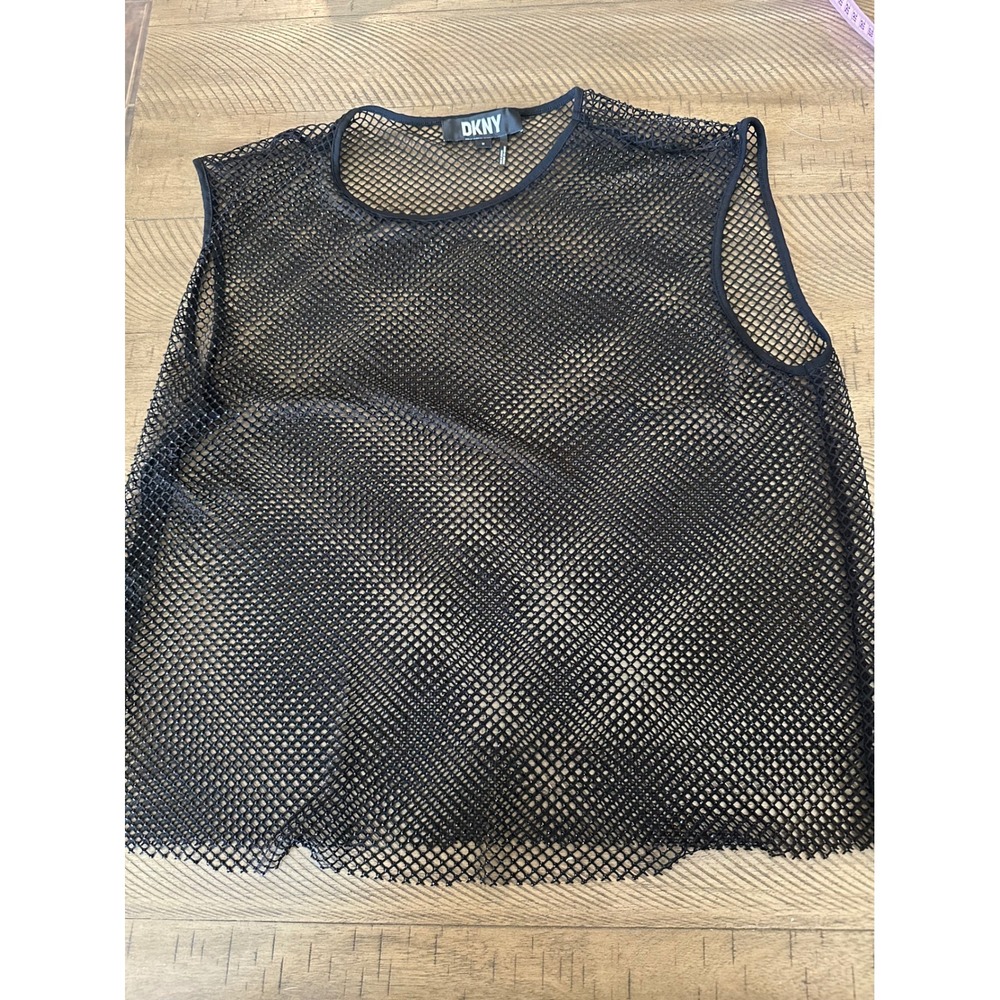 DKNY Black Rhinestone Embellished Mesh Tank‎ Top - Size Medium
